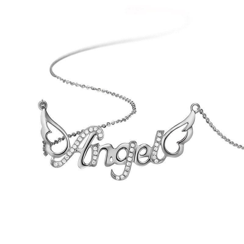 925 Sterling Silver Necklace Angel wings Letter Pendant Necklace Link Chain For Women Silver 925 Jewelry HN030