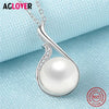 925 Sterling Silver Necklace Charm Women 10mm Natural Pearl Pendant Necklace AAA Crystal Fashion Female Jewelry