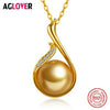 925 Sterling Silver Necklace Charm Women 10mm Natural Pearl Pendant Necklace AAA Crystal Fashion Female Jewelry