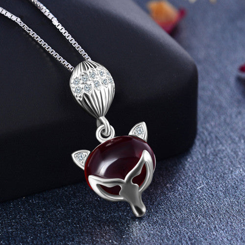 925 Sterling Silver Necklace Cute Fox Crystal Pendant Necklace 3 Color Optional Glamor Woman Jewelry