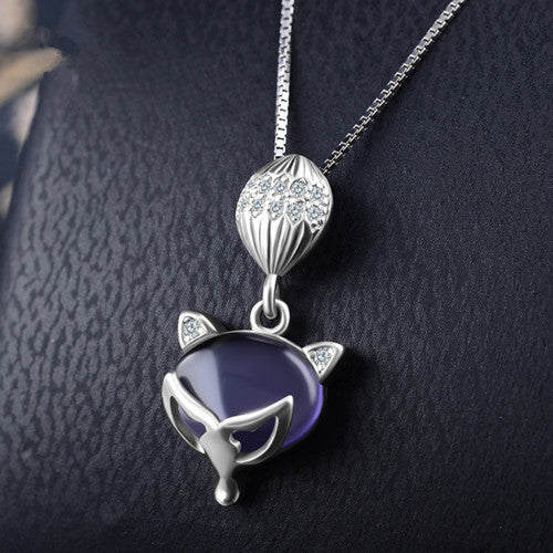 925 Sterling Silver Necklace Cute Fox Crystal Pendant Necklace 3 Color Optional Glamor Woman Jewelry