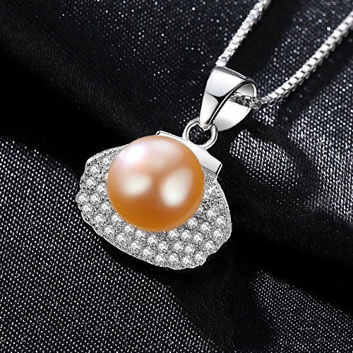 925 Sterling Silver Necklace Micro-Inlaid AAA Zircon 8-8.5mm Natural Pearl Delicate Pendant Necklace For Women Jewelry