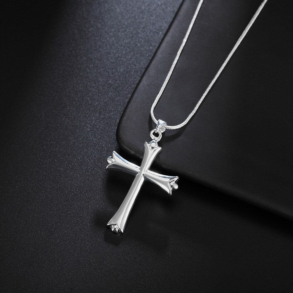 925 Sterling Silver Necklace Pendant Cross Retro Choker  Vintage Lucky Link Chain Wedding Fine Jewelry Gift