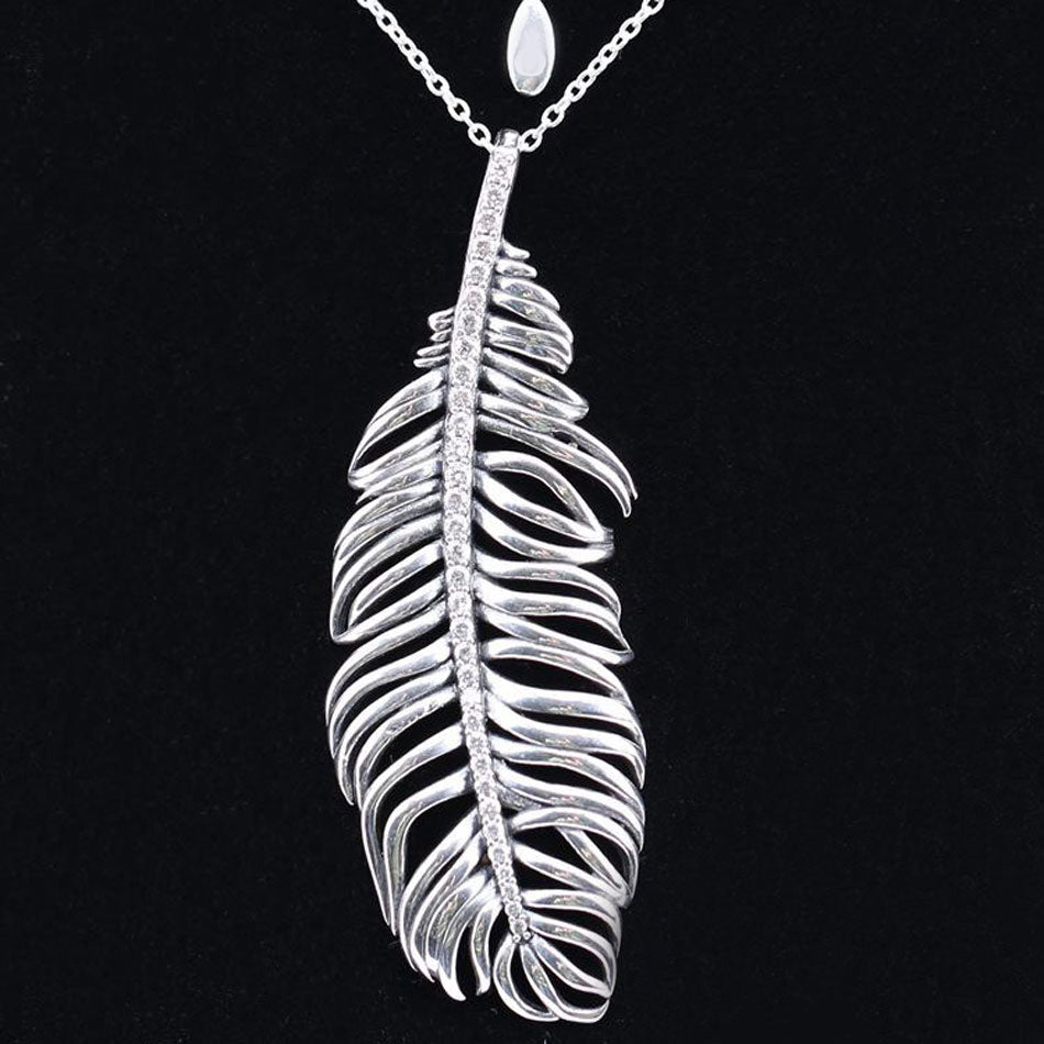 925 Sterling Silver Necklace Pine Needle Leave With Clear Cubic Zirconia Pendant Necklaces For Women Wedding Gift Fine Jewelry