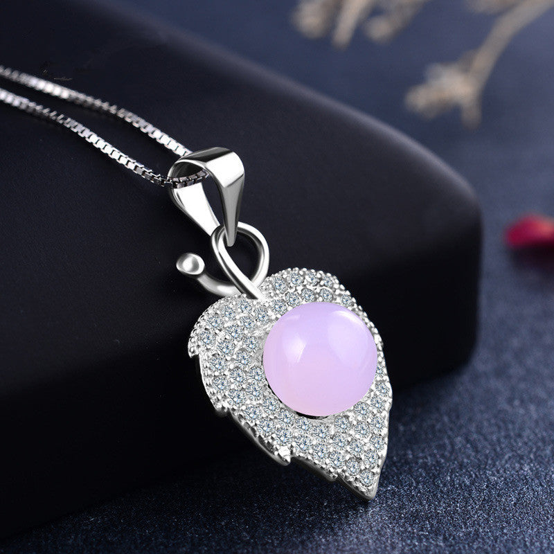 925 Sterling Silver Necklace Simple Leaves Heart Gemstone Pendant Necklace Boutique Jewelry For The Woman