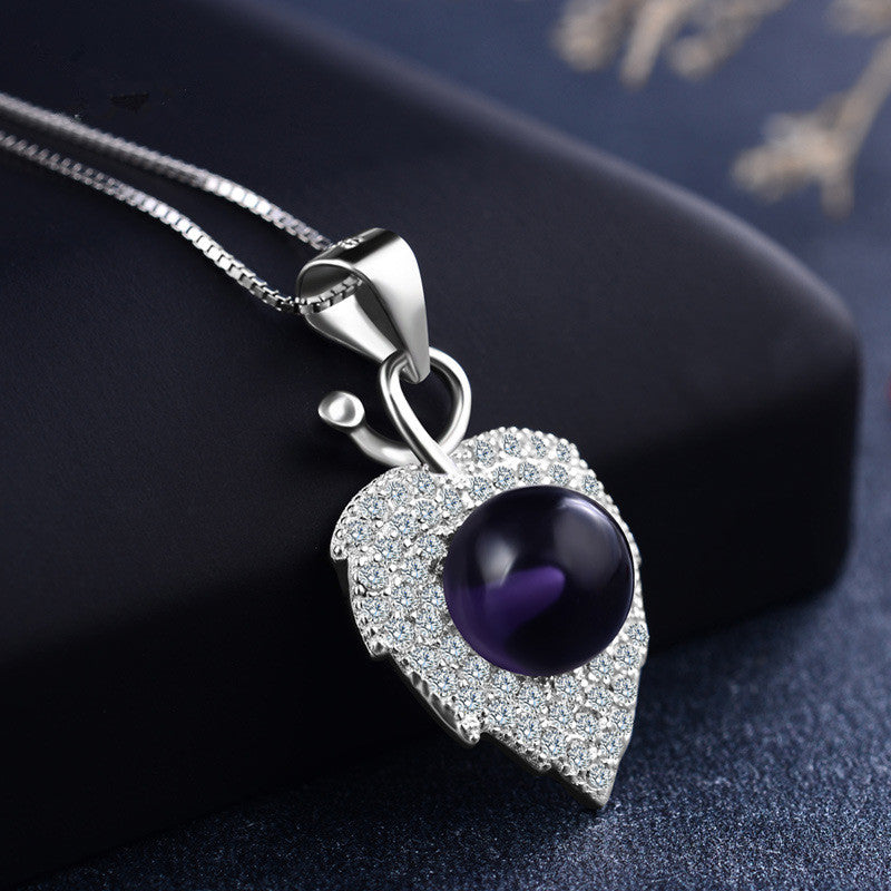 925 Sterling Silver Necklace Simple Leaves Heart Gemstone Pendant Necklace Boutique Jewelry For The Woman