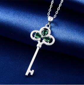 925 Sterling Silver Necklace Unique Key Pendant Necklace Charm Jewelry Ladies Long Chain 4 Colors