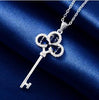925 Sterling Silver Necklace Unique Key Pendant Necklace Charm Jewelry Ladies Long Chain 4 Colors
