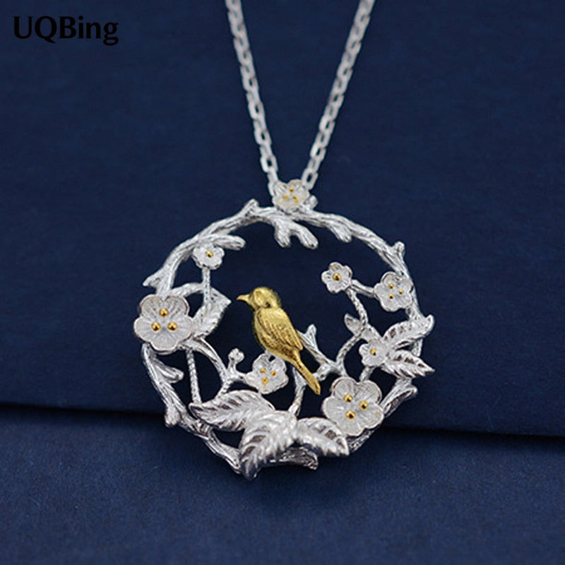 925 Sterling Silver Necklaces Gold Bird Pendants&Necklaces Pure Sterling Silver 925 Chain Necklace Jewelry Collar Colar de Plata