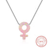 925 Sterling Silver Opal Jewelry Female Symb Pink/White Fire Opal Necklace Women Chain Necklaces Gifts for Girls(Lam Hub Fong)