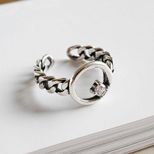 925 Sterling Silver Open Ring For Women Chain With Cubic Zircon Rings Punk Style Bijoux Femme
