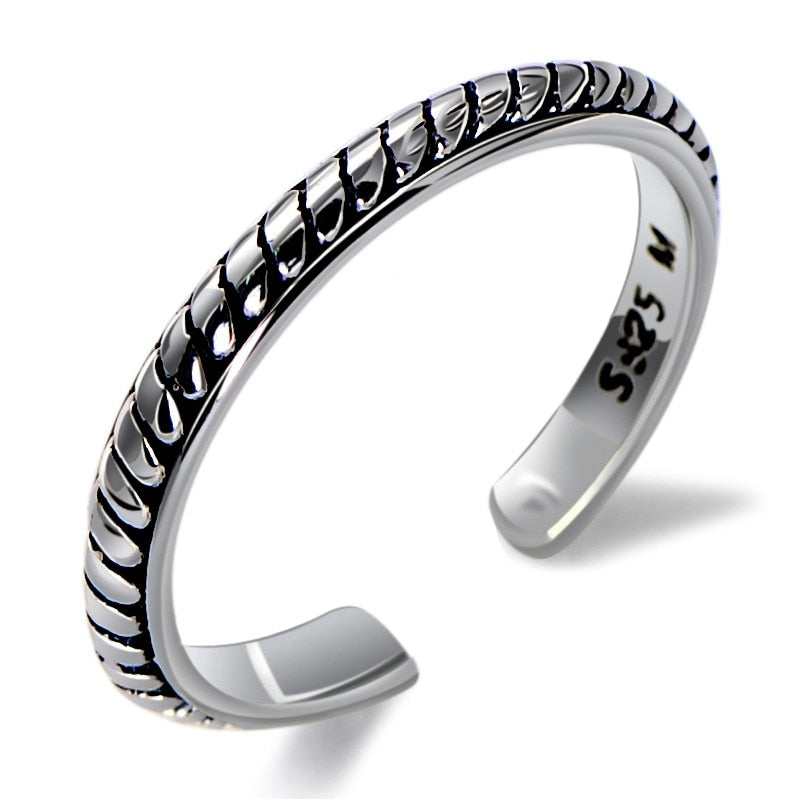 925 Sterling Silver Open Ring Men Thai Silver Fine Jewelry Gift Simple Waving Finger Ring CH054507