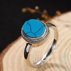925 Sterling Silver Open Ring Retro Turquoise Rings for Women Silver Ornaments