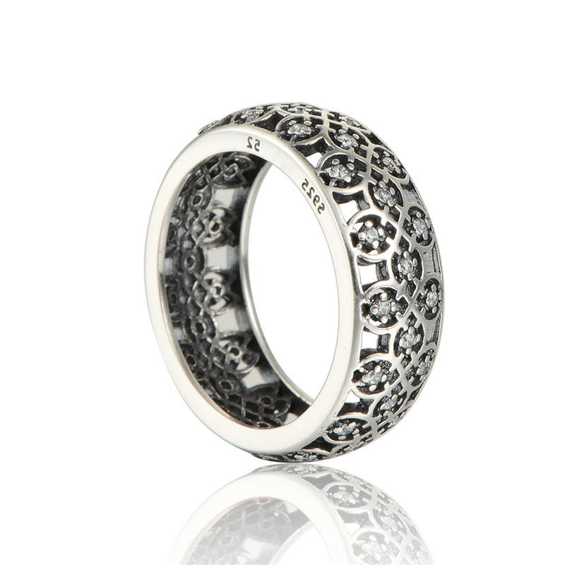 925-Sterling-Silver Openwork Flower CZ Stones Decorative Rings For Women Man European Ring Brand DIY Jewelry Making Summer Style