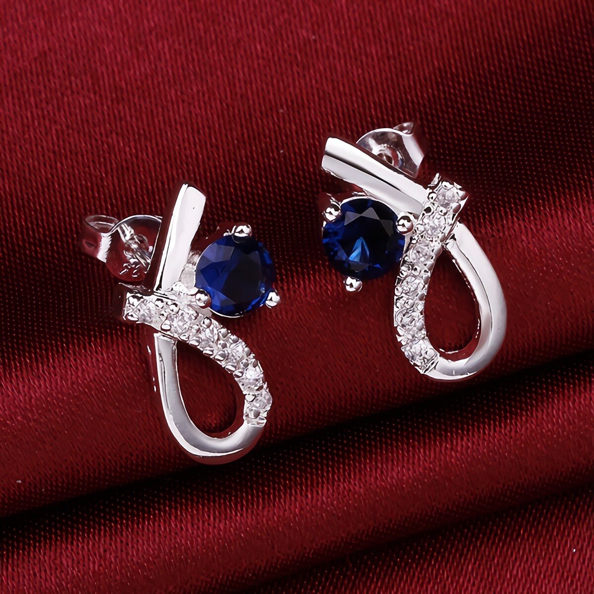 925 Sterling Silver Original pretty blue zircon crystal earrings for women  party wedding Accessories Jewelry gift