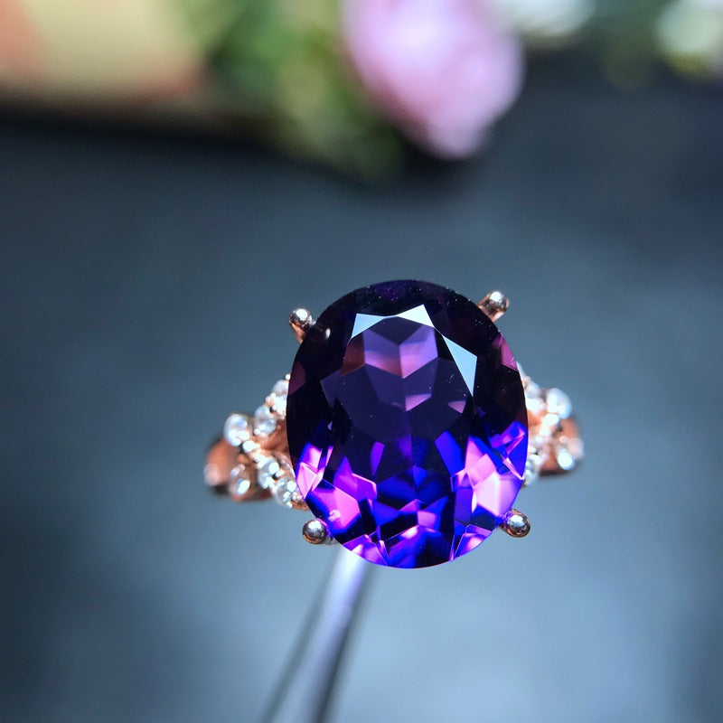 925 Sterling Silver Oval Amethyst Ring for Engagement Natural Gemstone 10*12 mm