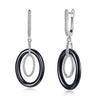 925 Sterling Silver Oval Ceramic Long Drop Earrings with Clear CZ Sterling Silver Jewelry for women