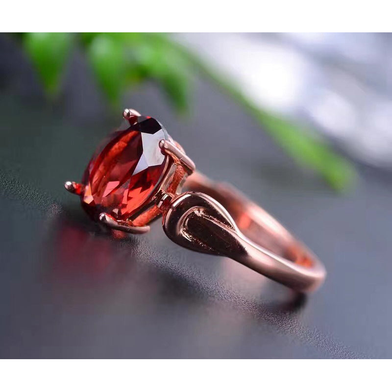 925 Sterling Silver Oval Garnet Ring for Anniversary Red Natural Gemstone 6*8 mm