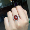 925 Sterling Silver Oval Garnet Ring for Wedding Natural Gemstone 8*12 mm