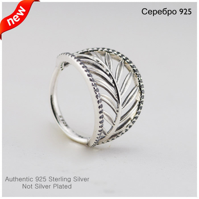 925-Sterling-Silver Palm Tree Leaf with CZ Stones Ring For Women & Man European Brand DIY Jewelry Making Summer Style
