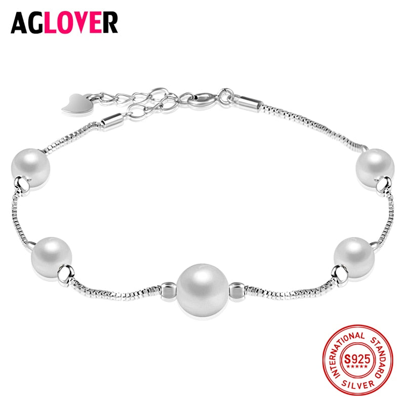 925 Sterling Silver Pearl Bracelet Women Fashion Charm Bracelet Female Brand 100% Silver Jewelry