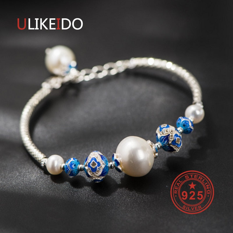 925 Sterling Silver Pearl Bracelets Ethnic Hand Chain For Women Jewelry Charm Bracelets P2004
