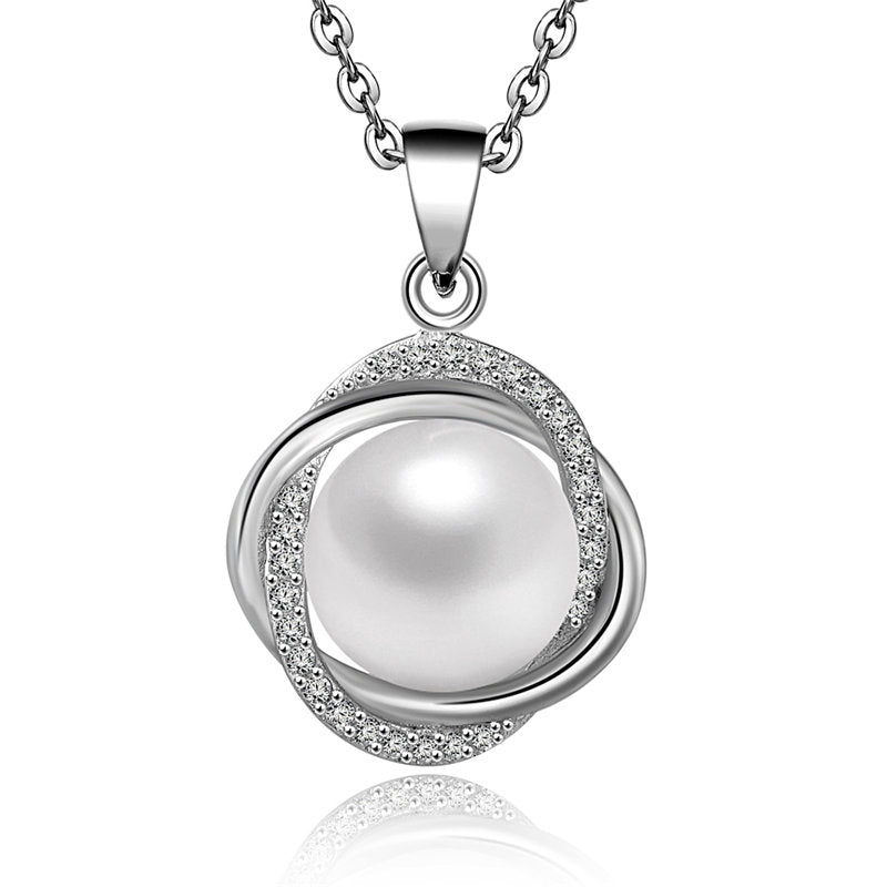 925 Sterling Silver Pearl Necklace Inlaid With AAA Crystal Charm Necklace Woman Jewelry