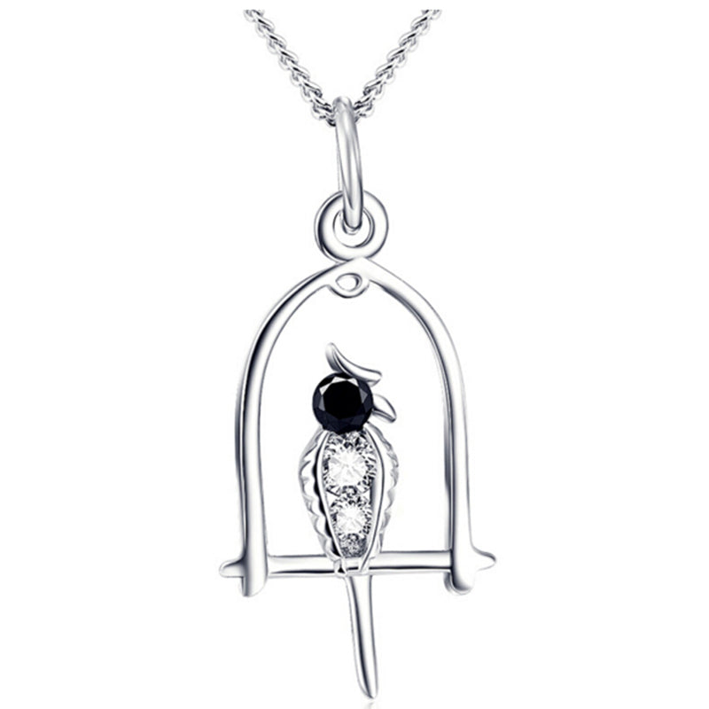 925 Sterling Silver Pendant Necklace Bird in Birdcage design with 18inch 1mm silver box chain Fine women jewelry gift for lover