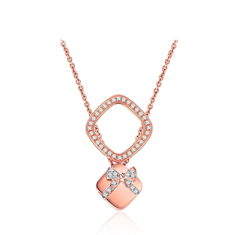 925 Sterling Silver Pendant Necklace Bowknot Rose with Crystal Rose Gold Chains For Women HN037