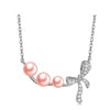 925 Sterling Silver Pendant Necklace with 3 Pearl Bowknot Shape Rose Gold Chains For Women HN028
