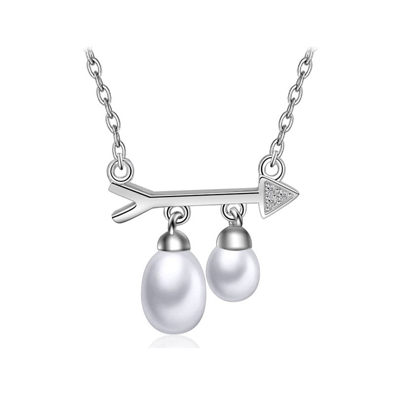 925 Sterling Silver Pendant Necklace with Pearl Arrow Symb Chains For Women HN033