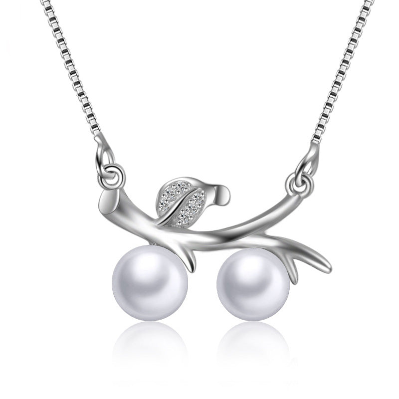 925 Sterling Silver Pendant Necklace with Pearl Branches Style Chains For Women HN032
