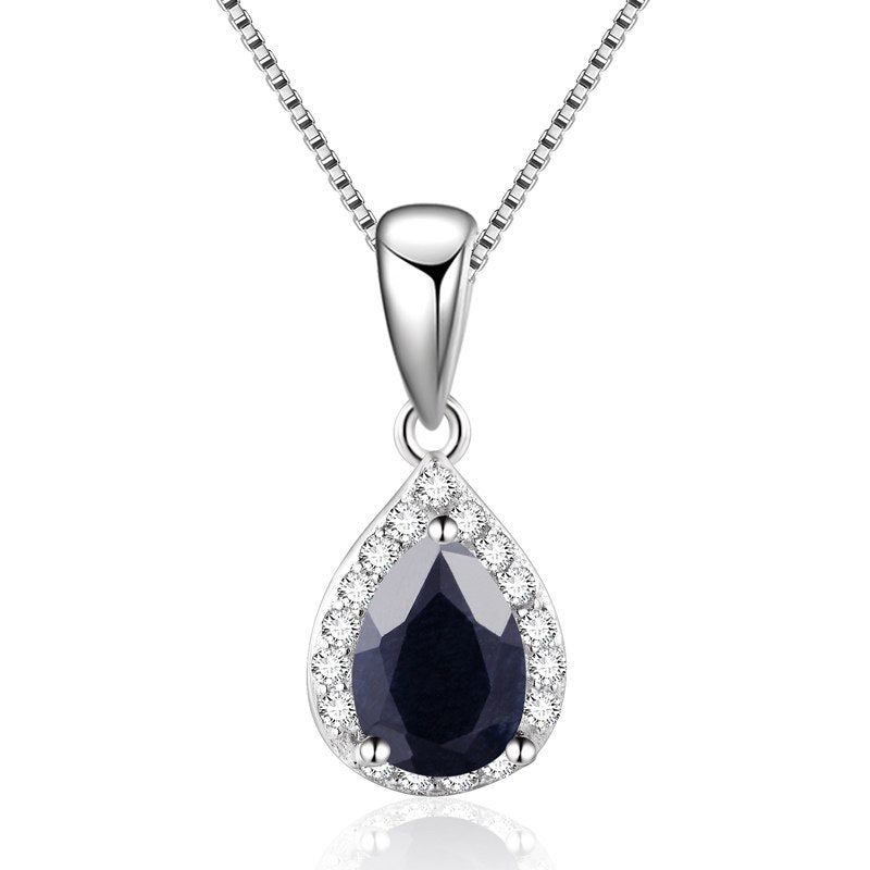 925 Sterling Silver Pendant With Chain Natural Citrine Sapphire Amethyst Water Drop Pendant Necklaces For Women Fine Jewelry