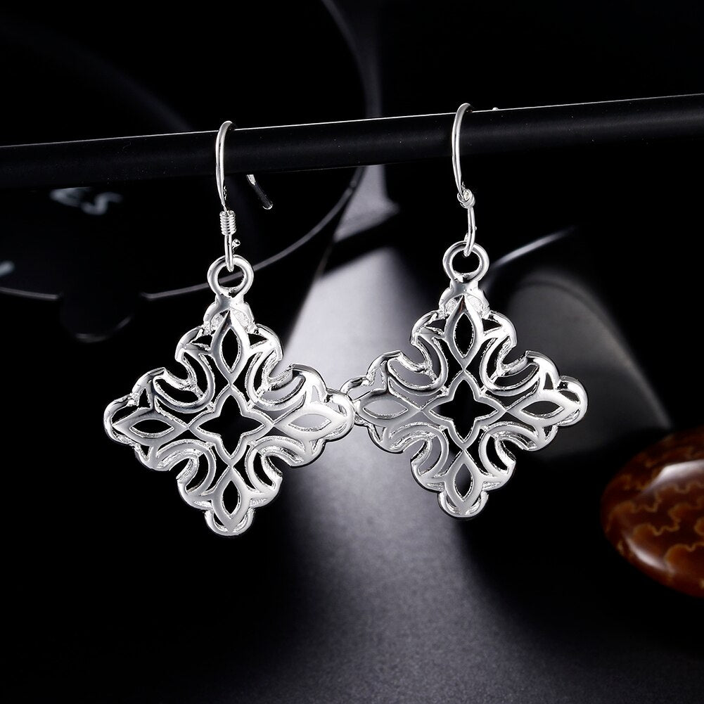 925 Sterling Silver Pretty Carved Square Earrings for Women  Party wedding noble Jewelry fine Christmas Gifts