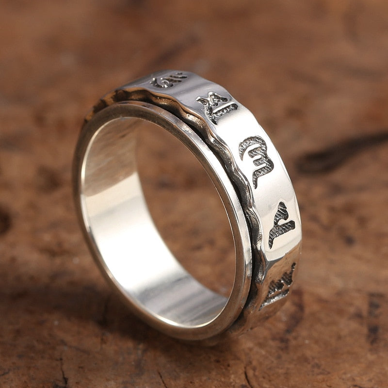 925 Sterling Silver Retro Buddhism Ring Men Women Thai Silver Lover Couple Gift Turnable Finger Ring ZY18-04-02