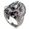 925 Sterling Silver Retro China Dragon Head Garnet Ring Men Thai Silver Fine Jewelry Gift Finger Ring CH023021
