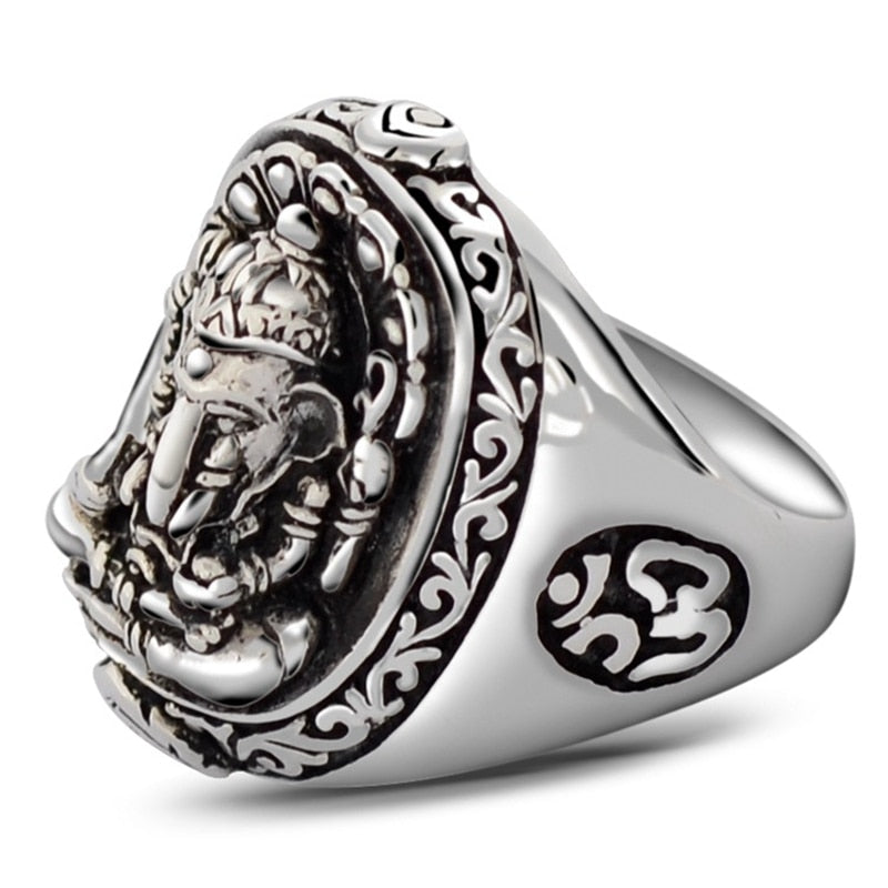 925 Sterling Silver Retro Men Male Ganesha Ring Thai Silver Fine Jewelry Gift Finger Ring CH030571