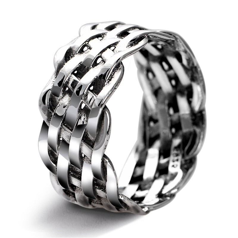 925 Sterling Silver Retro Men Male Ring Pure Silver Fine Jewelry Gift 1.1cm Wide Waving Finger Ring CH047092