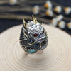 925 Sterling Silver Retro Red Garnet Dragon Faucet Open Adjustable Ring Men Thai Silver Vintage Fine Jewelry Gift CH059118