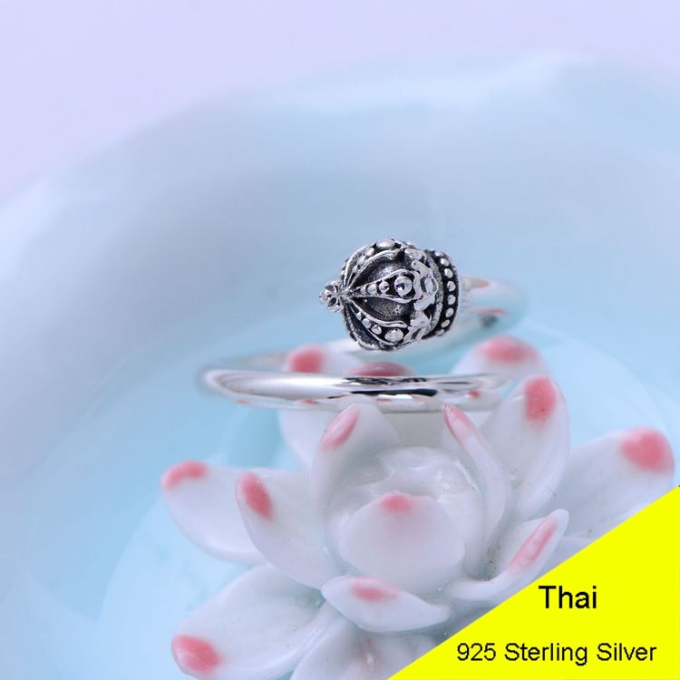 925 Sterling Silver Retro Smooth Crown Open Ring Men Thai Silver Fine Jewelry Gift Finger Ring CH056509
