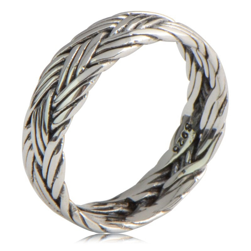 925 Sterling Silver Retro Women Ring Thai Silver Fine Jewelry Gift Waving Finger Ring CH024095