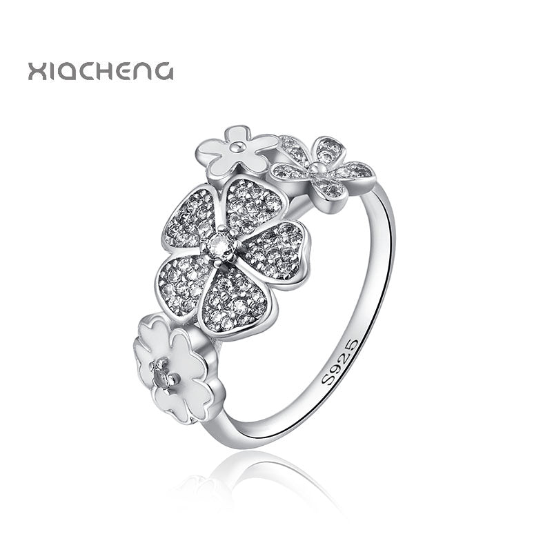 925 Sterling Silver Ring Charm With Shimmering Bouquet Wedding Ring For Women R49