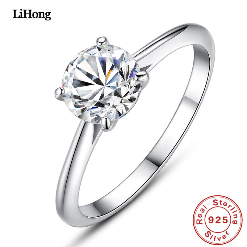 925 Sterling Silver Ring Classic Wedding Ring Jewelry Four Claw 7MM Zircon Ring Female Bridesmaid Gift