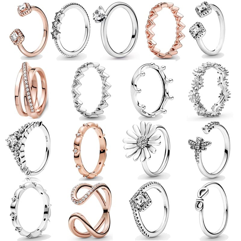 925 Sterling Silver Ring Polished Crown Freehand Hearts Love Daisy Flower Crown Freedom Ring For Women Gift  Jewelry