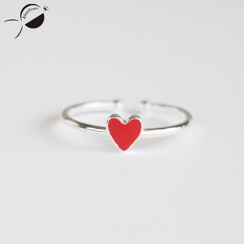 925 Sterling Silver Ring Women Red Heart Love Finger Female Rings For Women 925 Sterling Jewelry Adjustable Wedding Party Ring