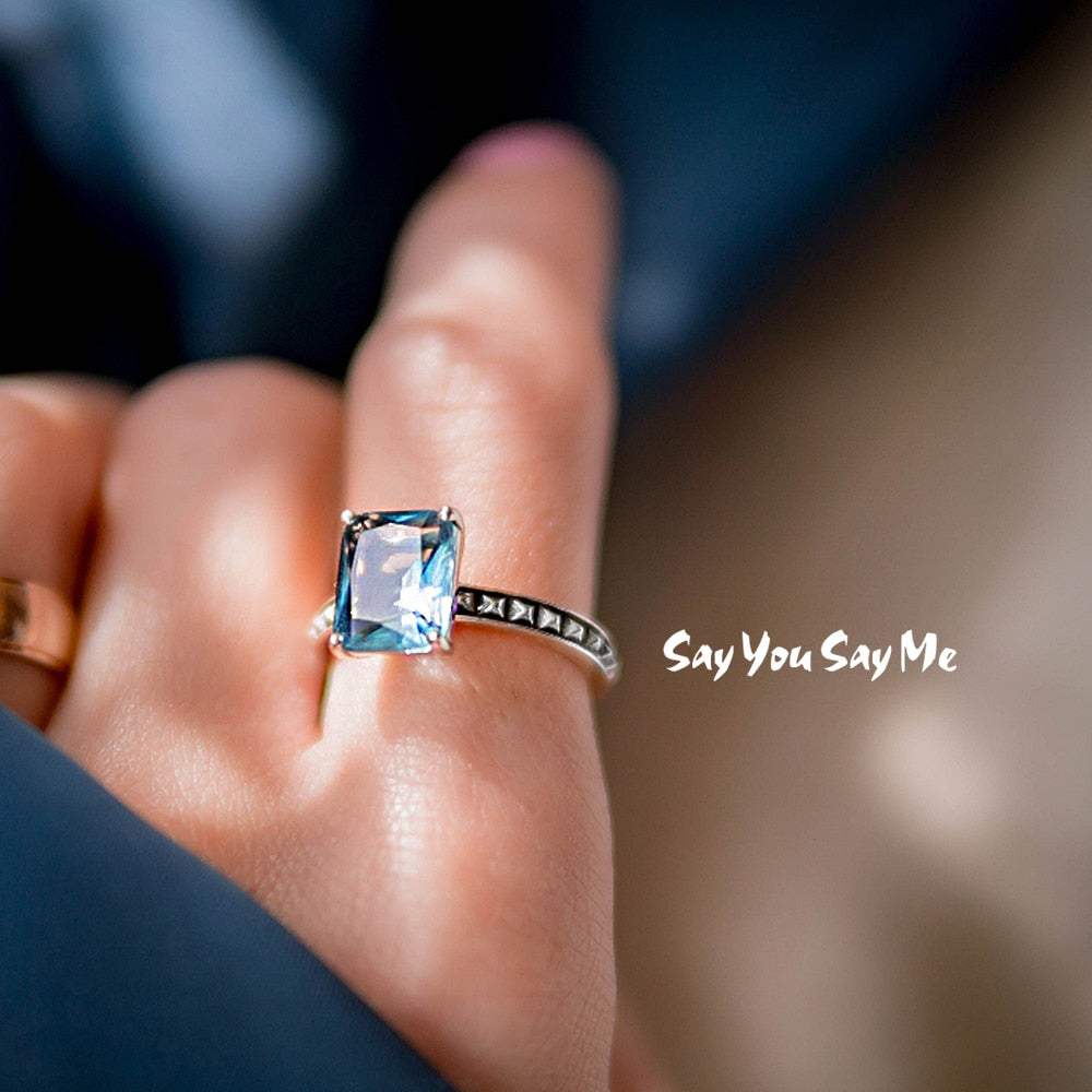 925 Sterling Silver Rings Wholesale Wedding Engagement Party Luxury Blue Stone Rings Best Gifts 2020 New Arrival You Me