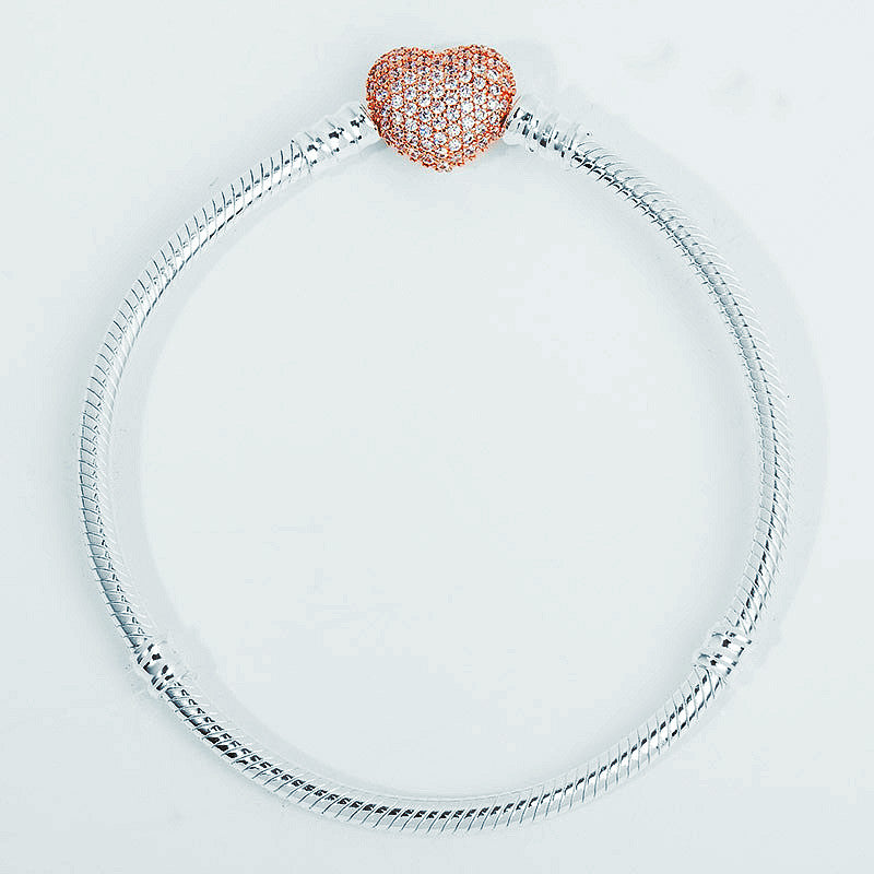 925 Sterling Silver Rose Gold Heart Chain Charm Beads Fit Pan Bracelet Charm For Women Authentic Original Fine Jewelry