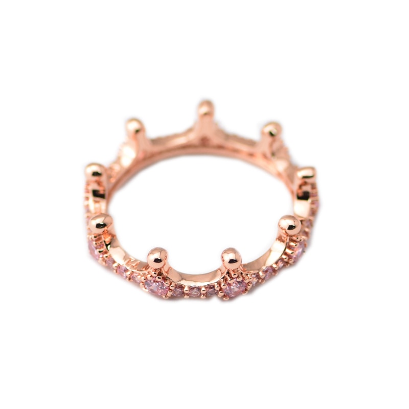 925 Sterling Silver Rose Gold Pink Enchanted Crown Rings Fashion DIY Jewelry Original European Style CKK