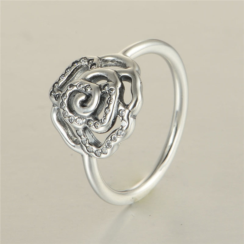 925-Sterling-Silver Rose Rings with CZ Stones Rings For Women & Man European Brand DIY Fine Jewelry Making Summer Style