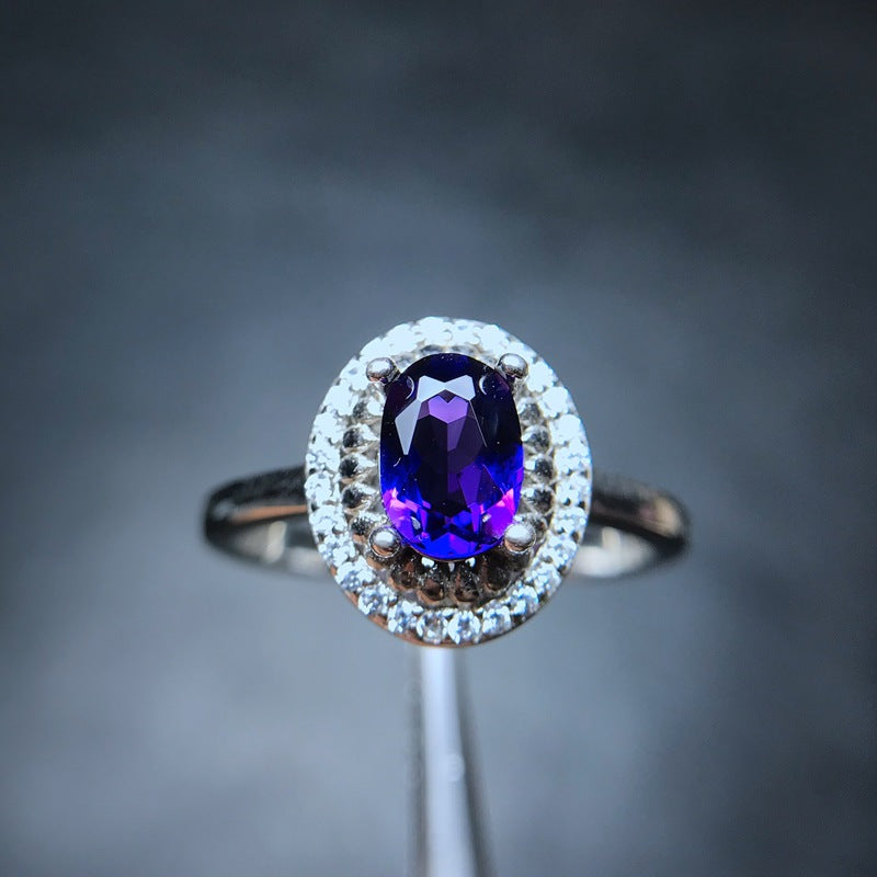 925 Sterling Silver Round Amethyst Ring for Anniversary Purple Natural Gemstone 5*7 mm